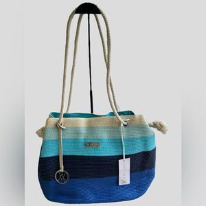 Amiani Jute Woven Lined Beach Tote Travel Bag NWT